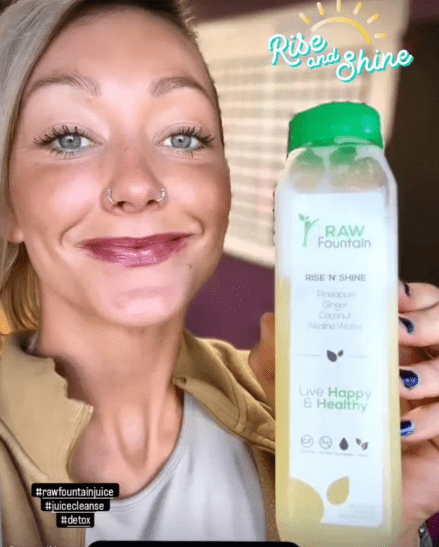 Jules Meloy with Raw Fountain juice